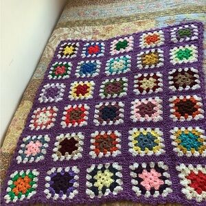 Colorful Crochet Granny Square Small Blanket